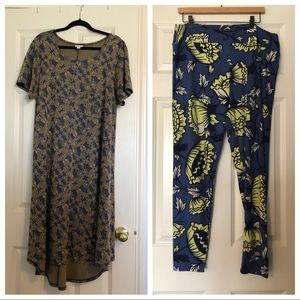 Lularoe 3XL Carly Dress & TC2 Leggings Blue Floral